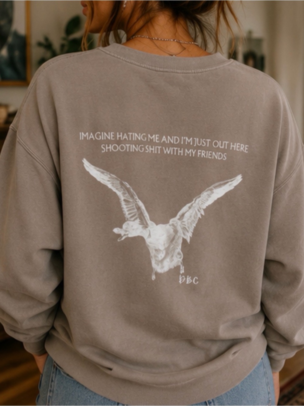 Distressed Brown Crewneck ā Duck design